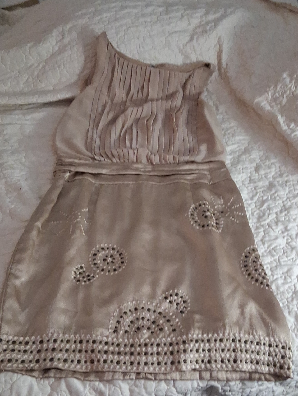 Vince Camuto Nude Satin Dress with Decorative Label